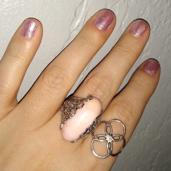 Thailand Oval Pink Opal Ring Solid 925 Sterling Silver Flowers Floral Setting 8 - Picture 1 of 11